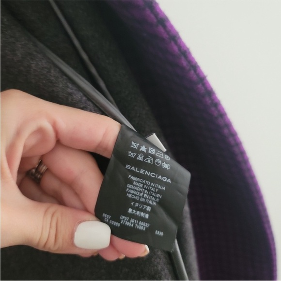 Balenciaga Purple & Black Check 100% Virgin Wool Pea Coat - Picture 8 of 11